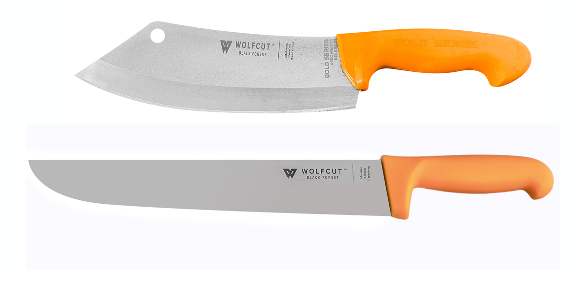 WOLFCUT Gold Serie - Metzgermesser-Set 2-tlg. - Blockmesser 30 cm, Hackmesser LM 22,5 cm Klinge