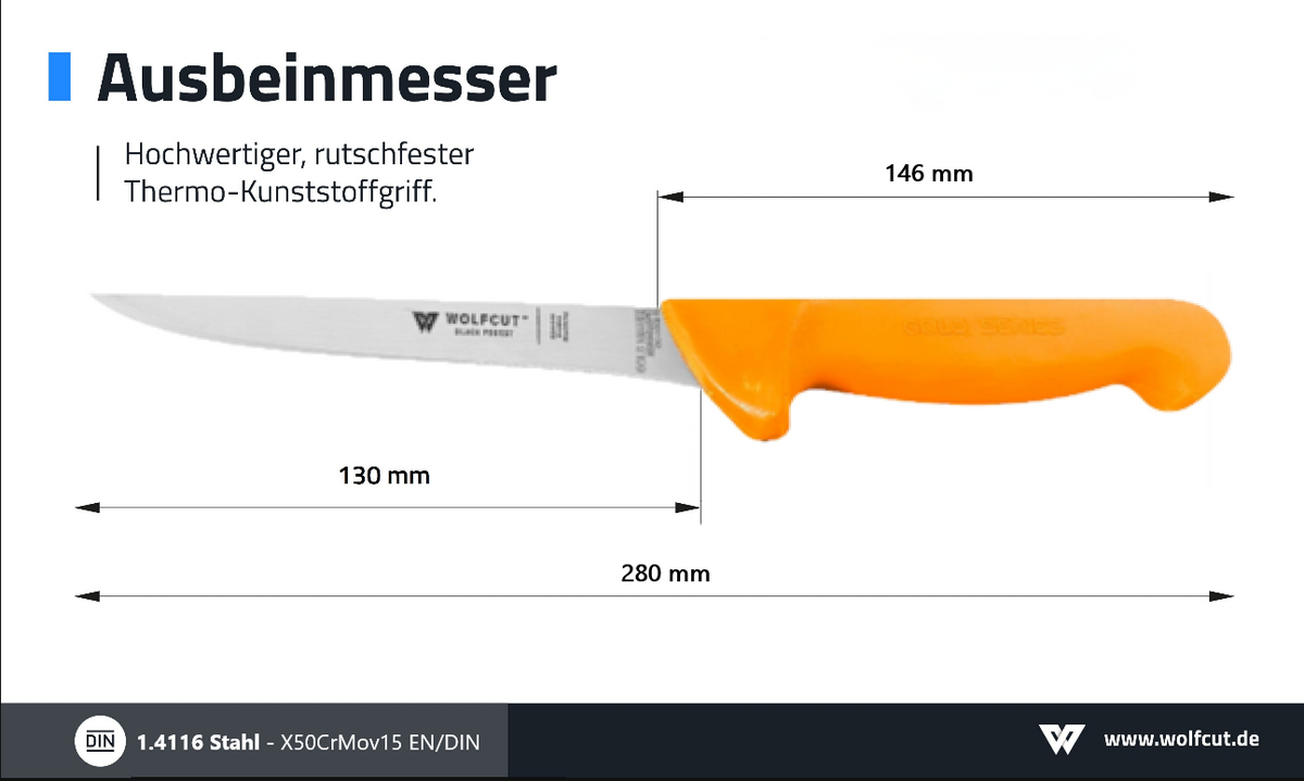 WOLFCUT Gold Serie - Ausbeinmesser 13 cm Klinge