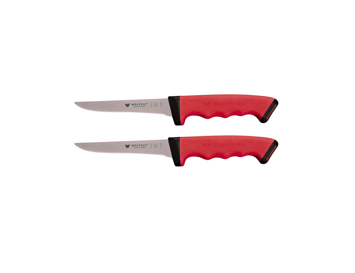 WOLFCUT SoftGrip RED-Serie - Metzgermesser-Set-2-tlg-Ausbeinmesser 13 cm Klinge