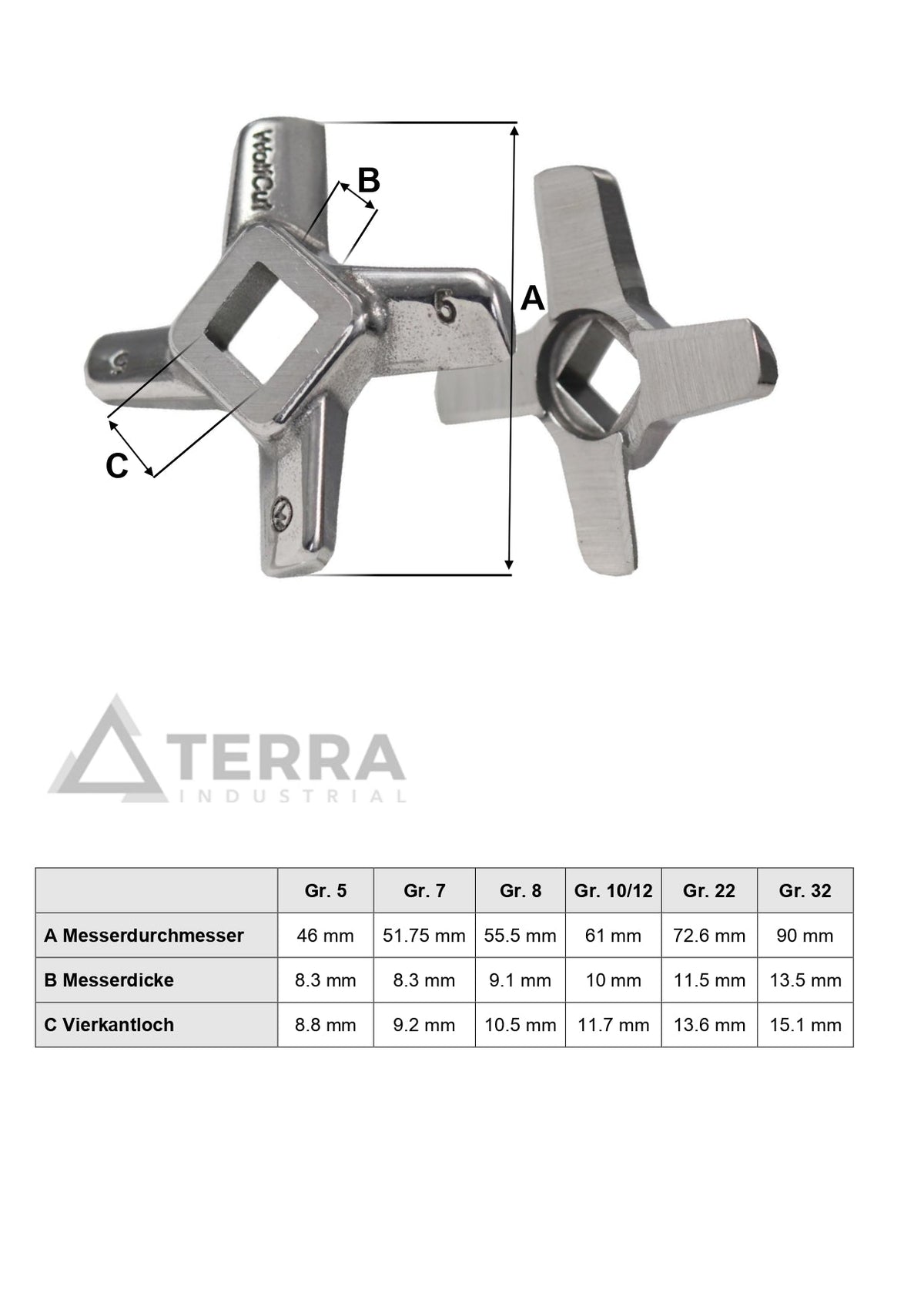 WOLFCUT - Kreuzmesser Tool Steel kompatibel mit allen gängigen Fleischwolf Marken Größe 32