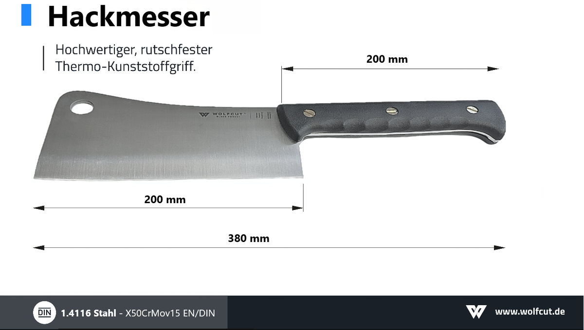 WOLFCUT Gold Serie - Hackmesser 20 cm Klinge
