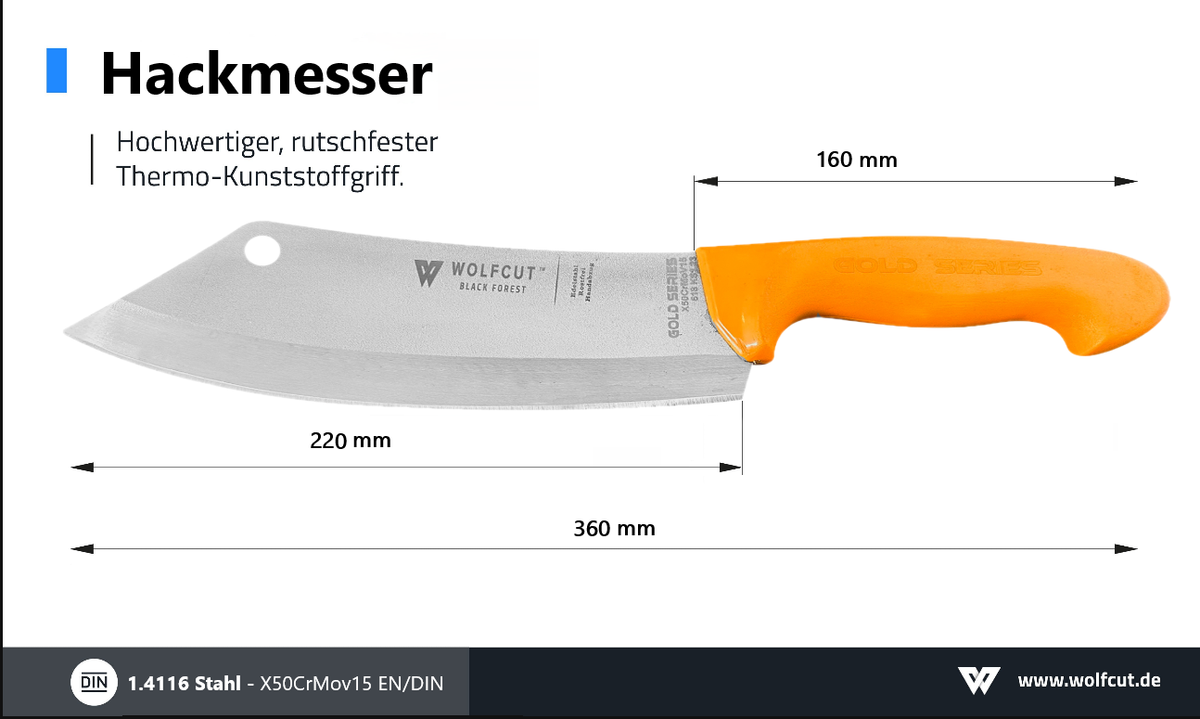 WOLFCUT Gold Serie - Hackmesser LM 22,5 cm Klinge