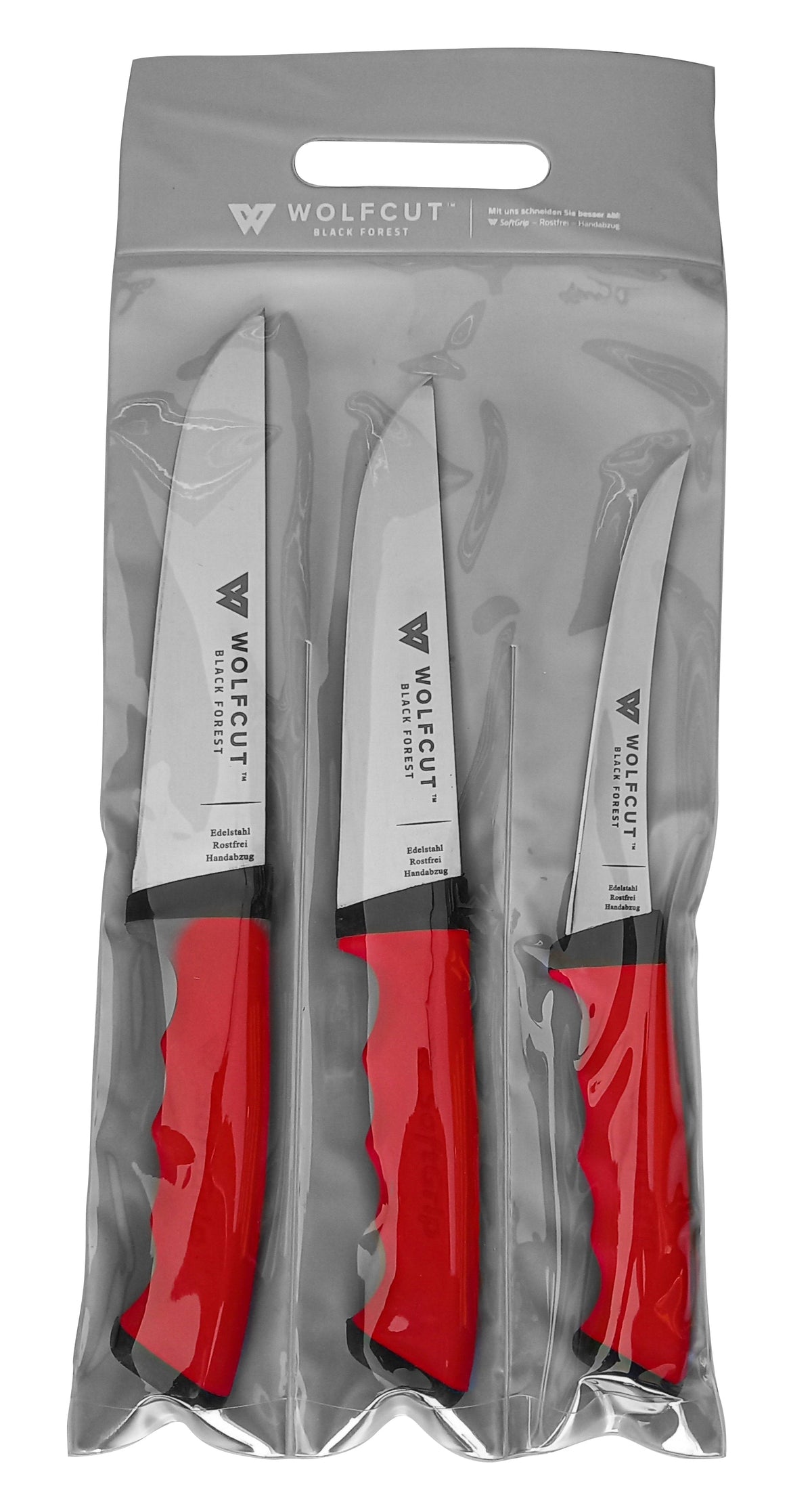 WOLFCUT SoftGrip RED-Serie - Metzgermesser-Set 3-tlg. - Ausbeinmesser, Stechmesser, Fleischermesser