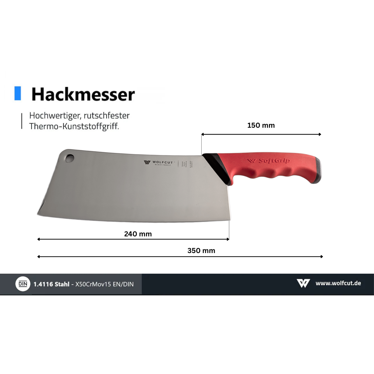 WOLFCUT SoftGrip RED-Serie - Hackmesser 24 cm Klinge