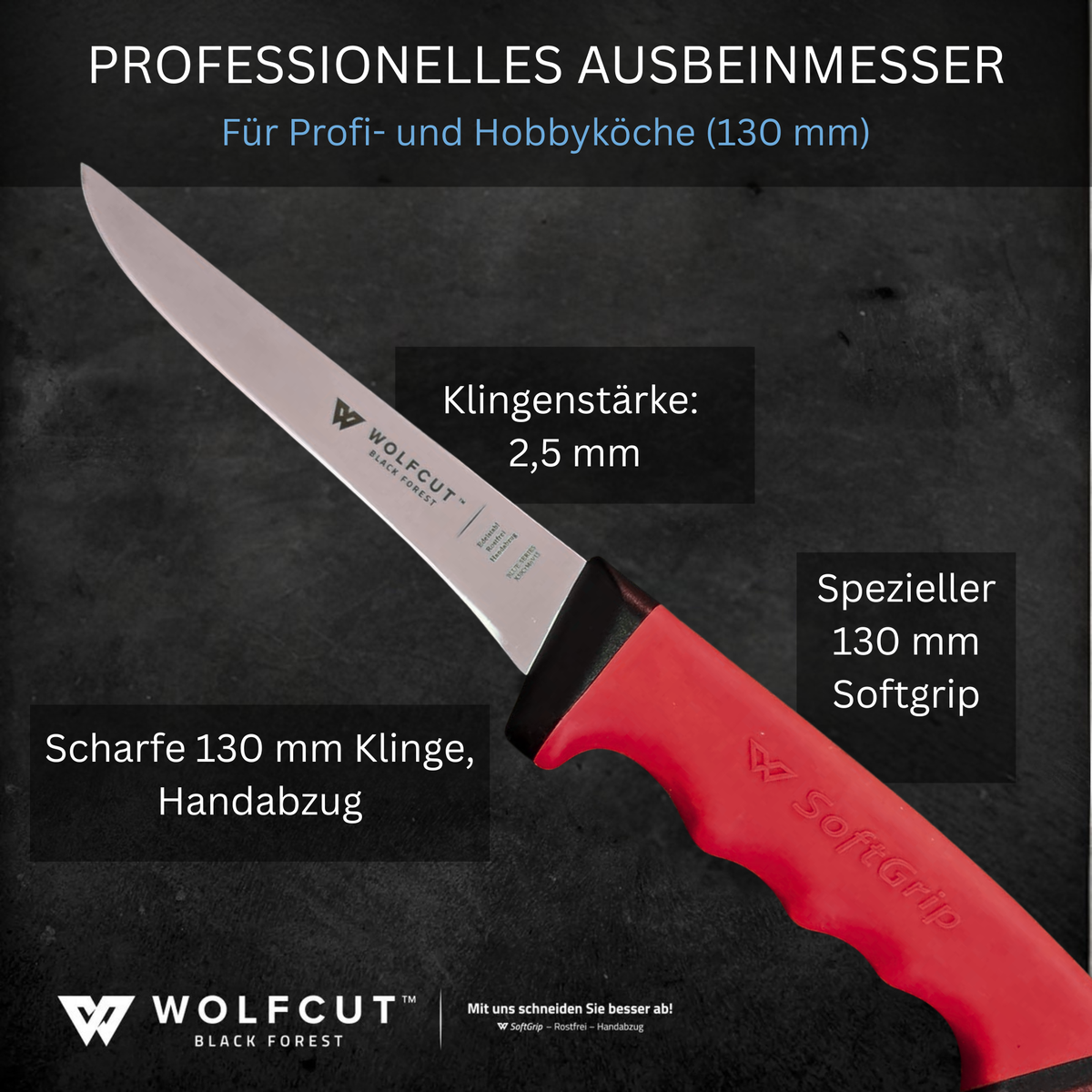 WOLFCUT SoftGrip RED-Serie - Ausbeinmesser 13 cm Klinge