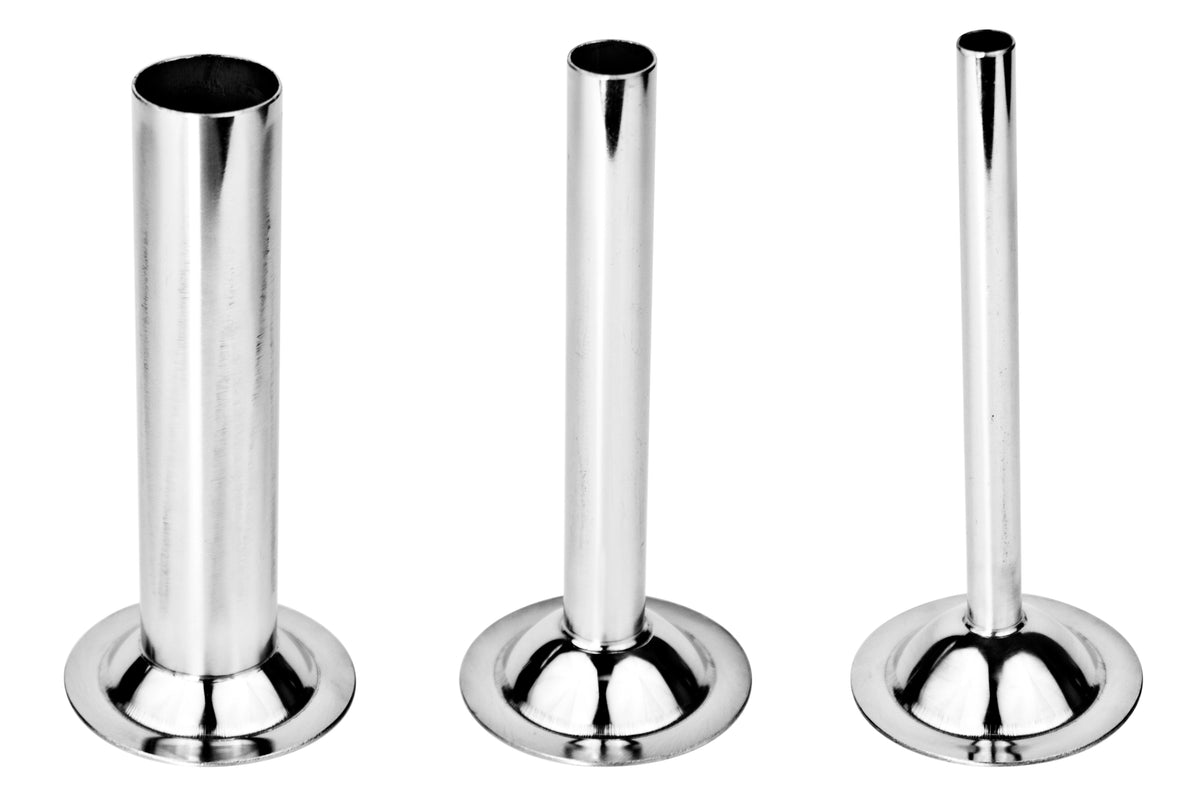 WOLFCUT - Wurstfülltrichter 3er-Set + Führungsscheibe kompatibel mit allen gängigen Fleischwolf Marken Größe 5 INOX