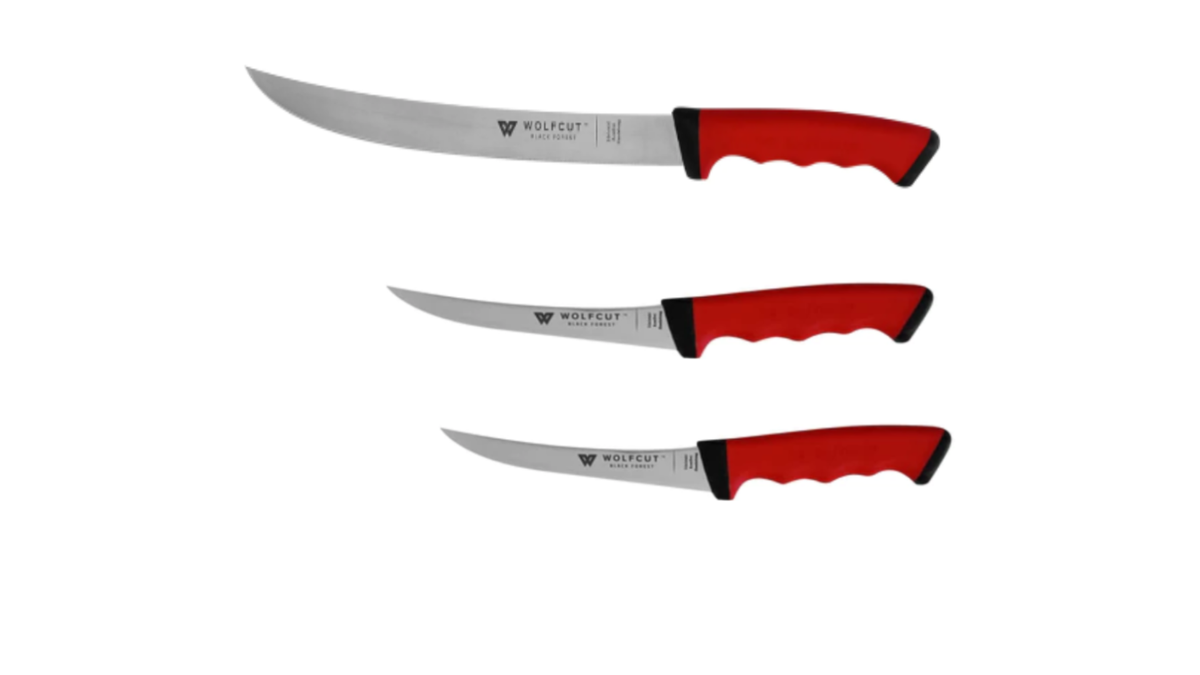 WOLFCUT SoftGrip RED-Serie - Metzgermesser-Set 3-tlg. - Zerlegemesser 26 cm, 2x Ausbeinmesser 15 cm gebogene flex Klinge