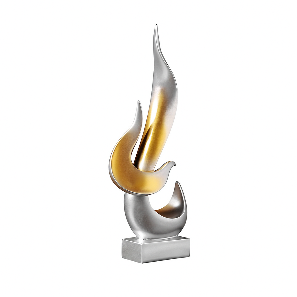 Flammenskulptur in silber mit goldenen Akzenten